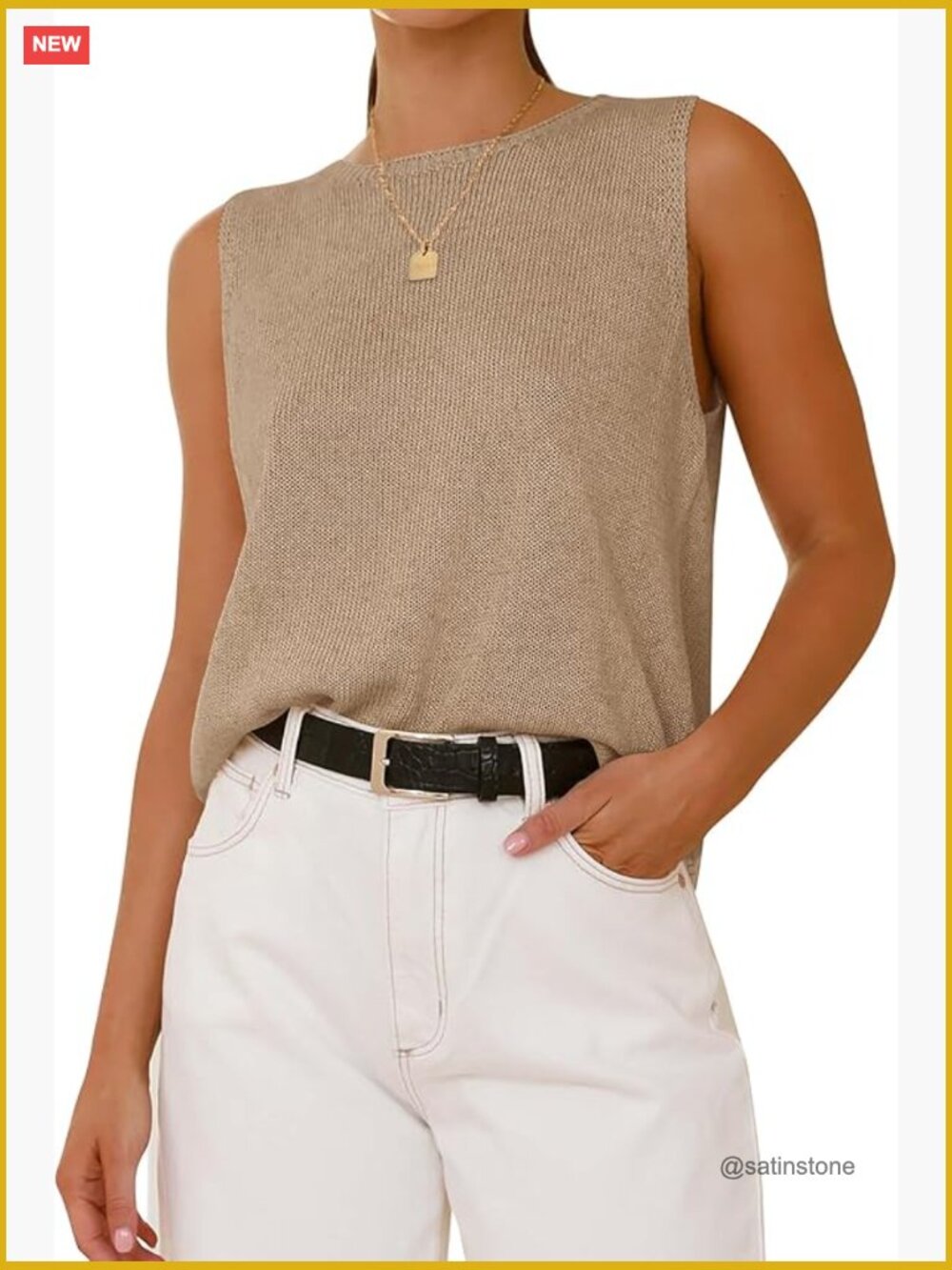 Sleeveless Crew Neck Knit Sweater Vest Tank Top Loose Fit Lightweight